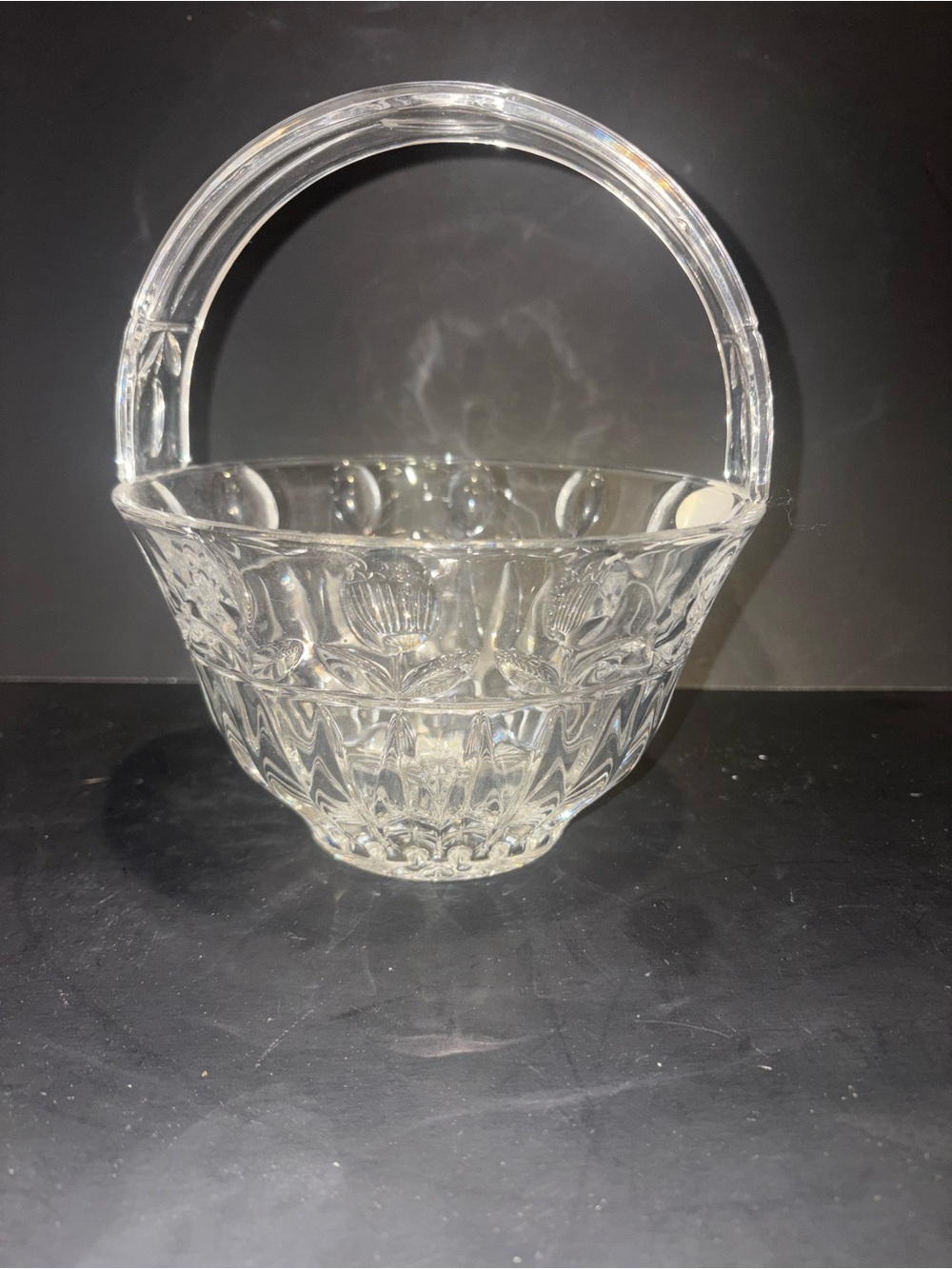 Vintage Block Crystal “Tulip Garden” Handled Basket